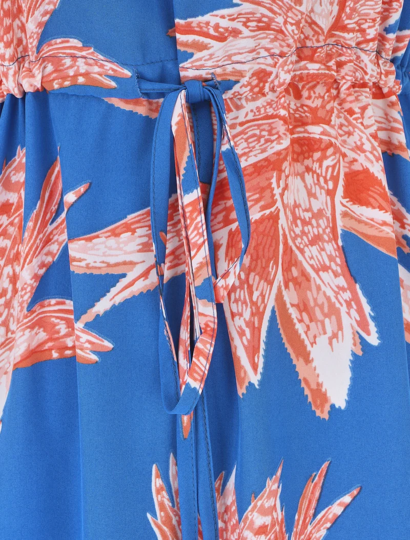 Langes gerades Kleid mit Blumenmuster - Königsblau