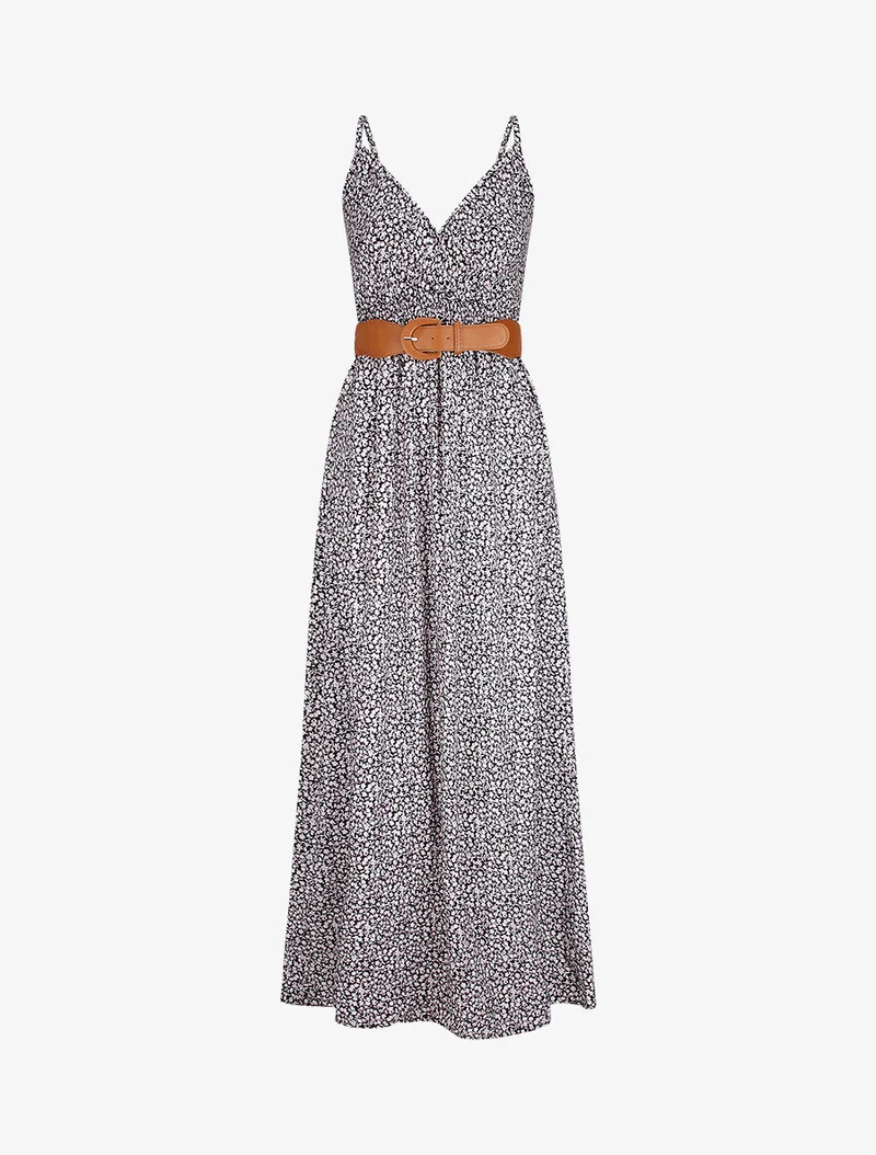 Langes Kleid mit Pfingstrosenprint - Schwarz