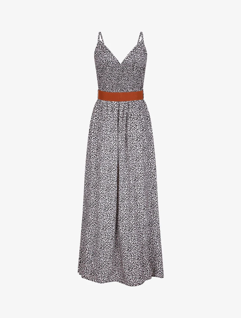 Langes Kleid mit Pfingstrosenprint - Schwarz
