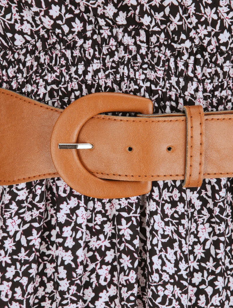 Langes Kleid mit Pfingstrosenprint - Schwarz