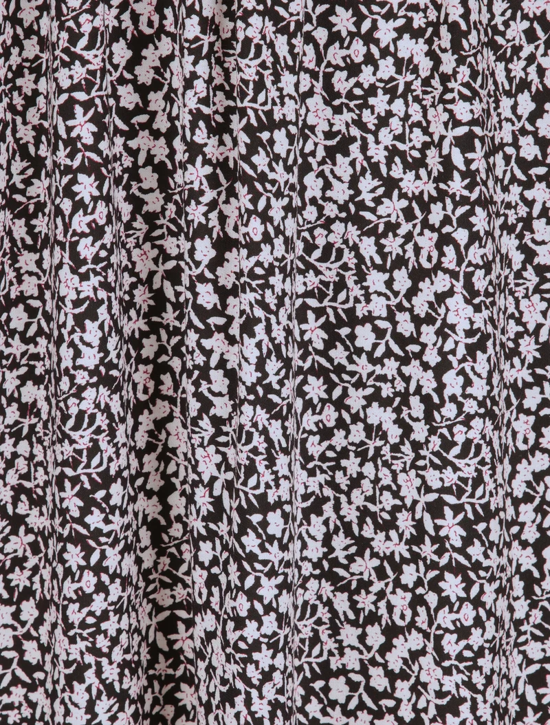 Langes Kleid mit Pfingstrosenprint - Schwarz