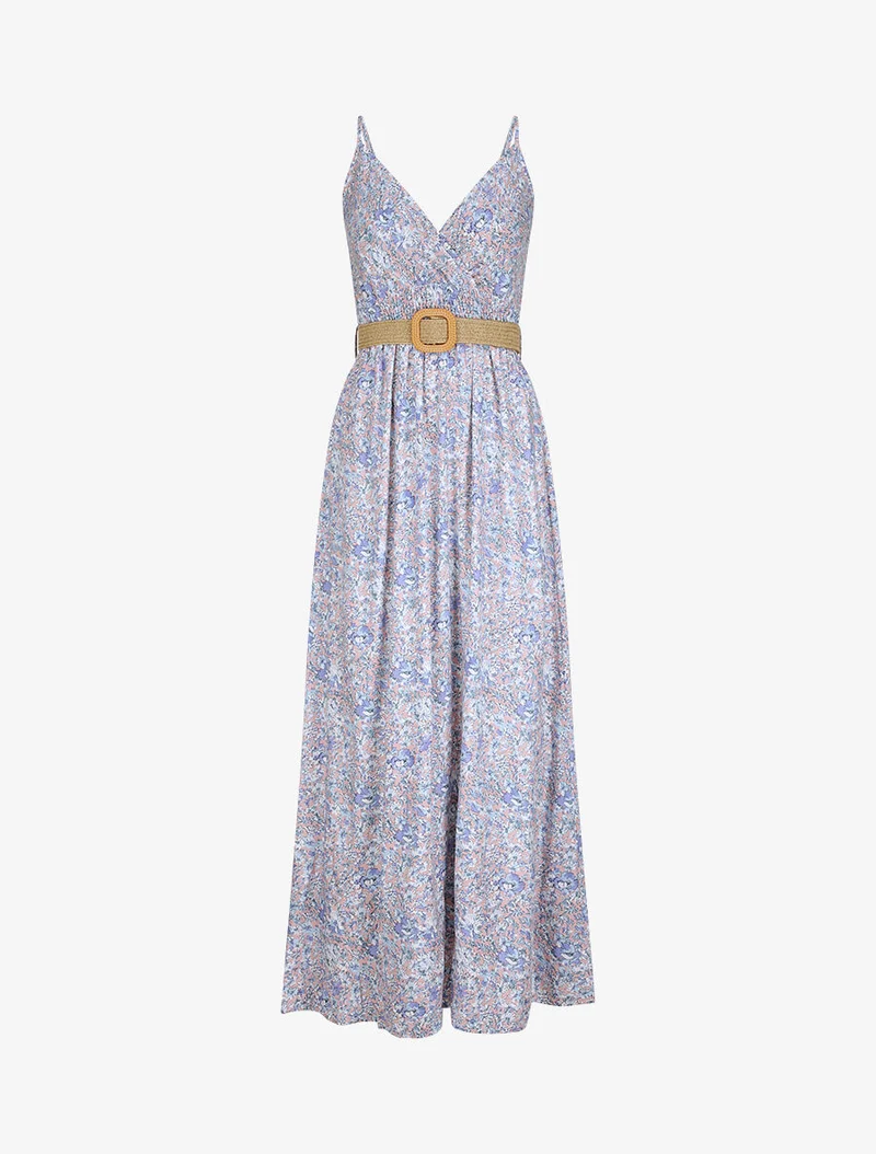 Langes Kleid mit Gänseblümchenmuster - Hellblau/Rosa