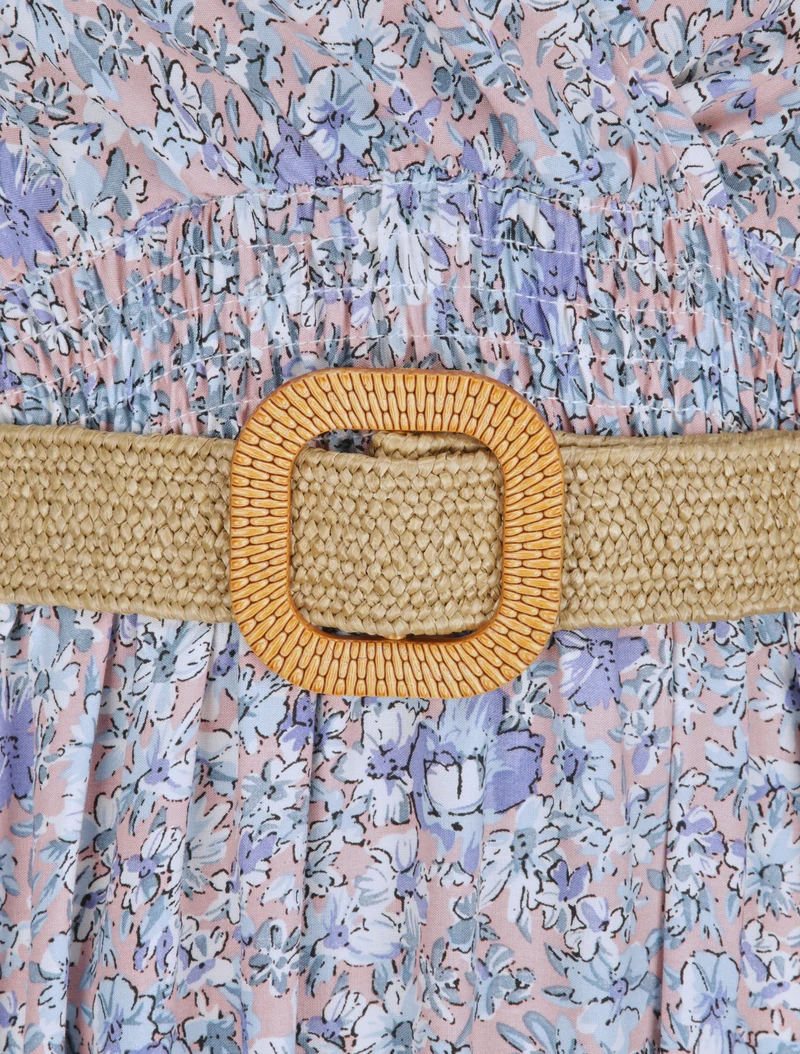 Langes Kleid mit Gänseblümchenmuster - Hellblau/Rosa