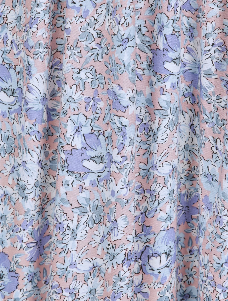 Langes Kleid mit Gänseblümchenmuster - Hellblau/Rosa