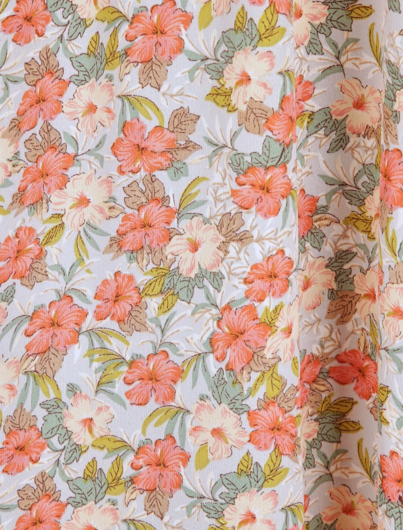 Langes Kleid mit Blumenmuster und feinen Stickereien - Orange