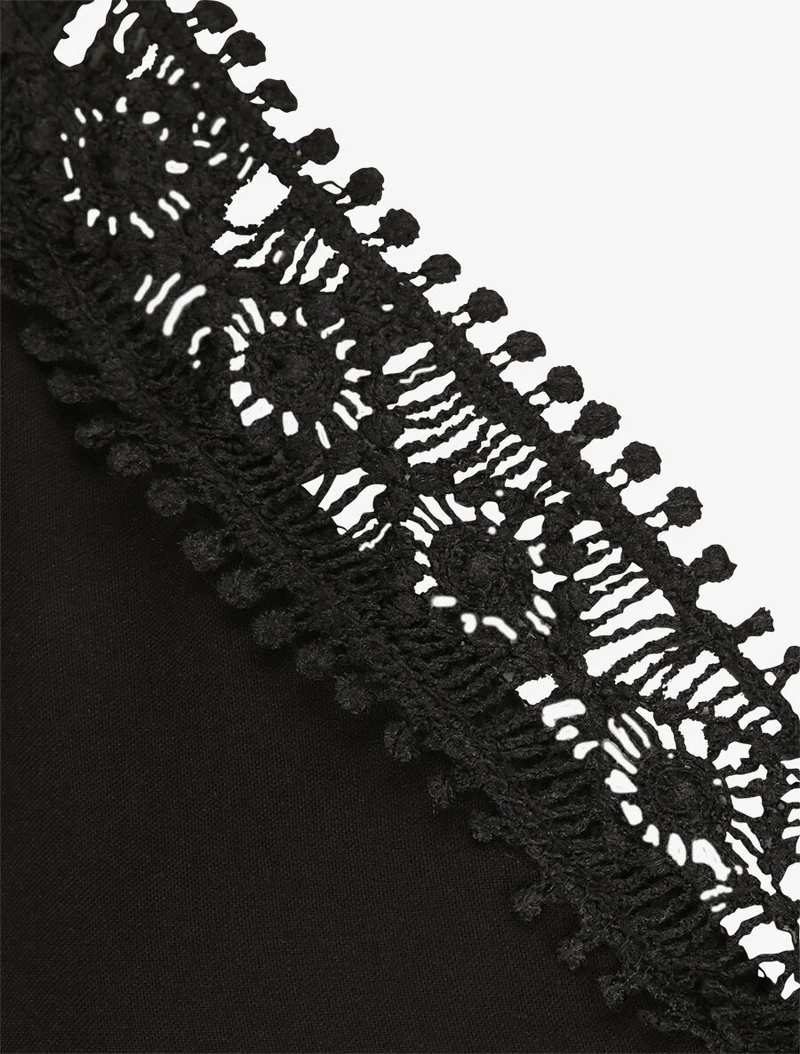 Langes Kleid mit V-Ausschnitt aus Spitze - Schwarz