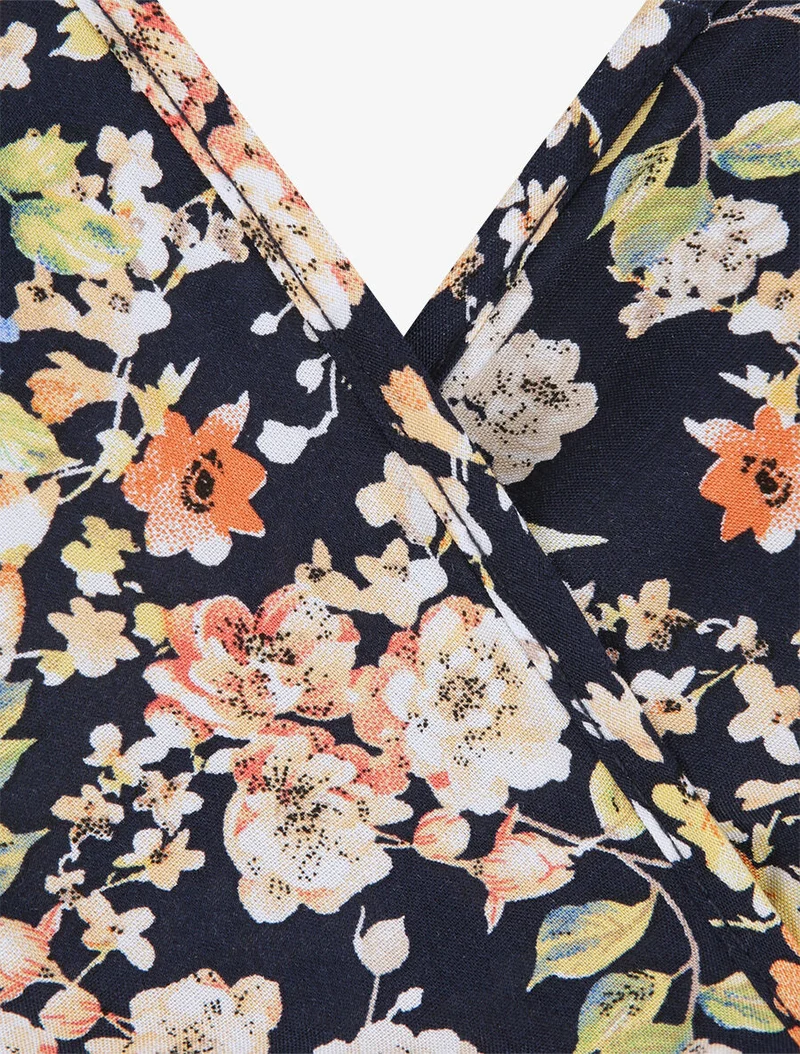 Midikleid im Skaterstil mit Frühlingsblumenmuster - Marine