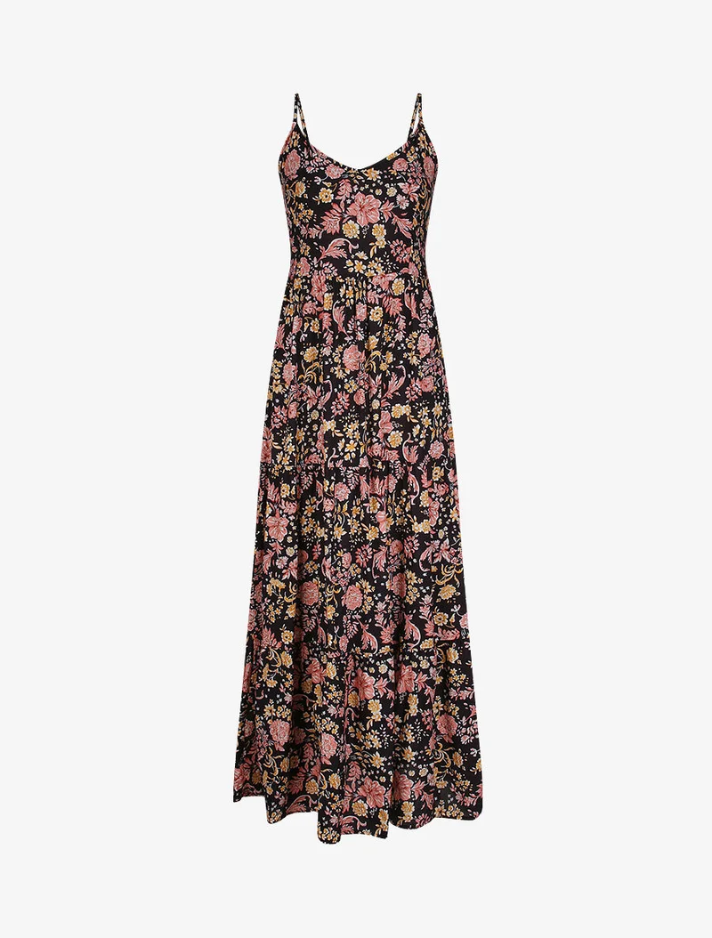 Langes Kleid mit Blumenmuster - Schwarz