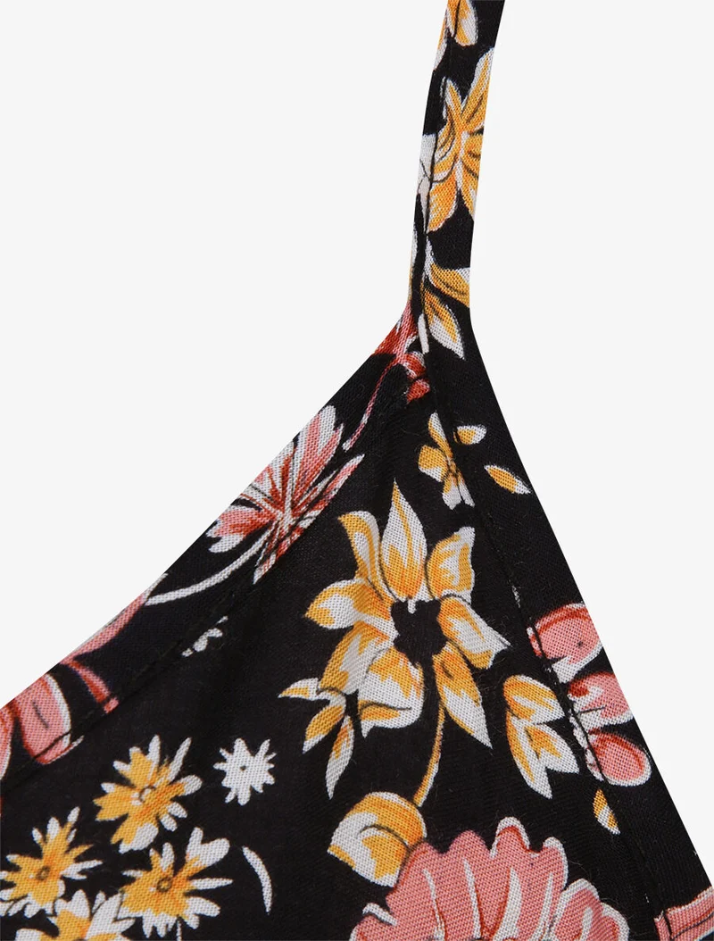 Langes Kleid mit Blumenmuster - Schwarz