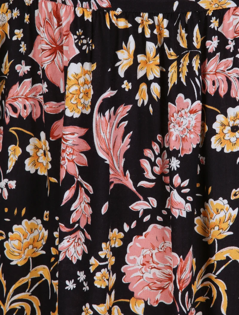 Langes Kleid mit Blumenmuster - Schwarz