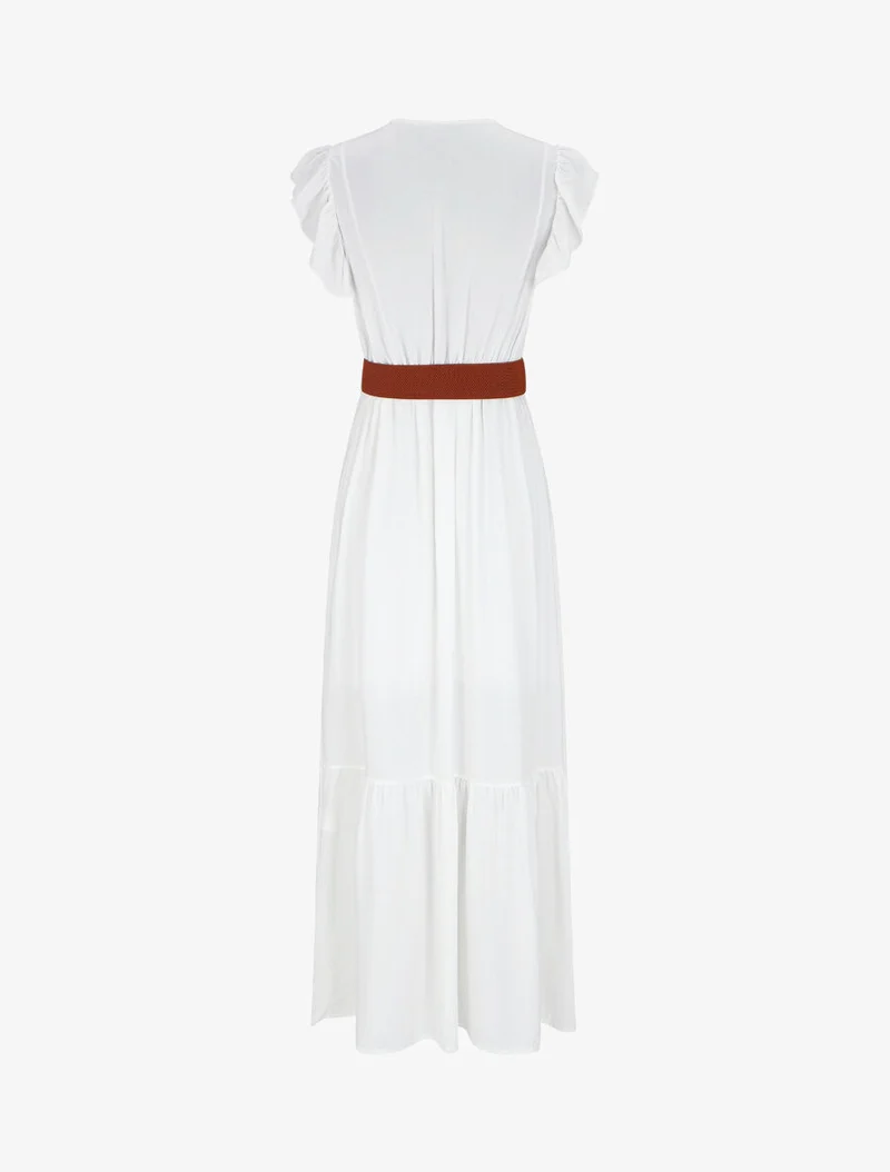 Langes Kleid mit Rüschenärmeln - Weiß