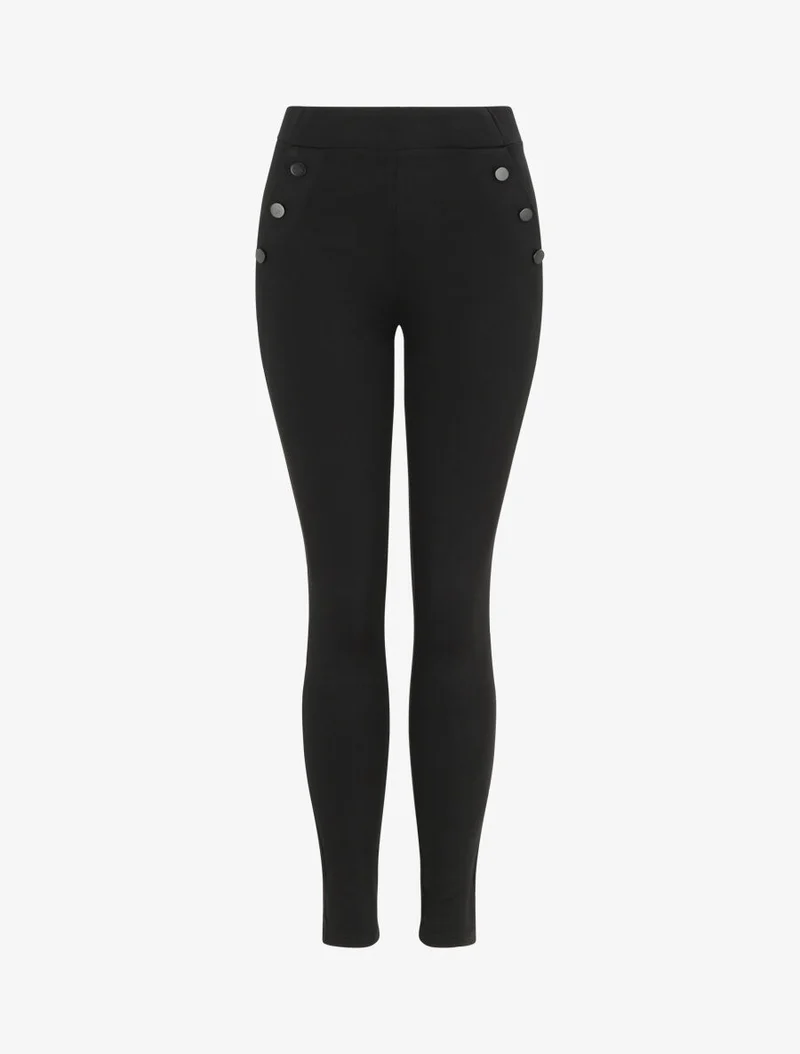 Einfarbige Stretchhose mit stilisierten Knöpfen - Schwarz