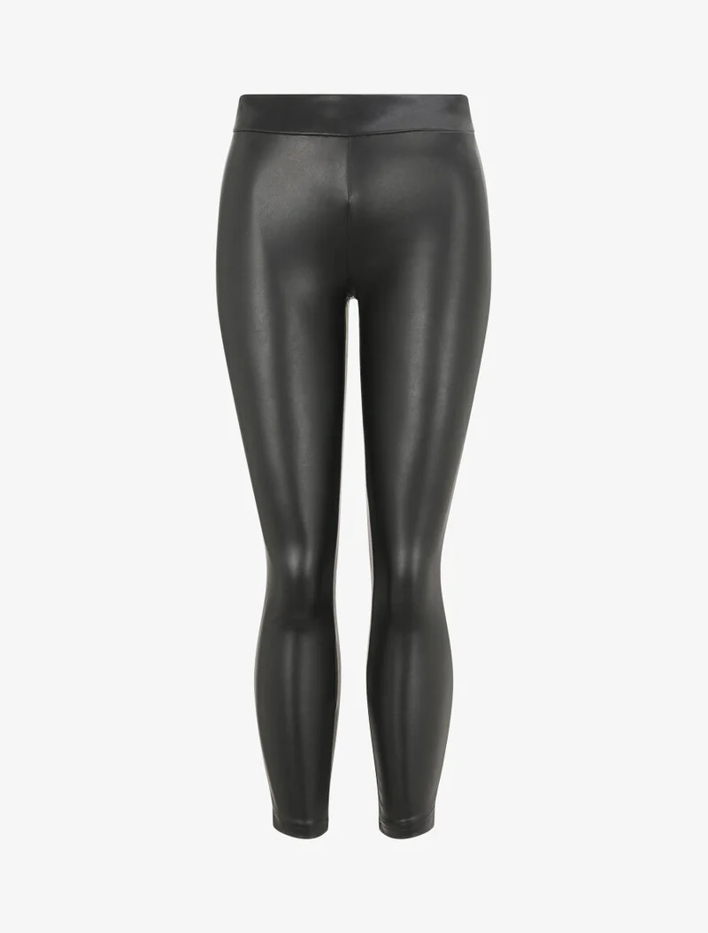 Unifarbene Leggings in Lederoptik - Schwarz