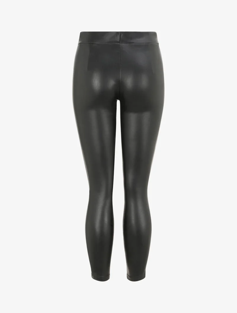Unifarbene Leggings in Lederoptik - Schwarz