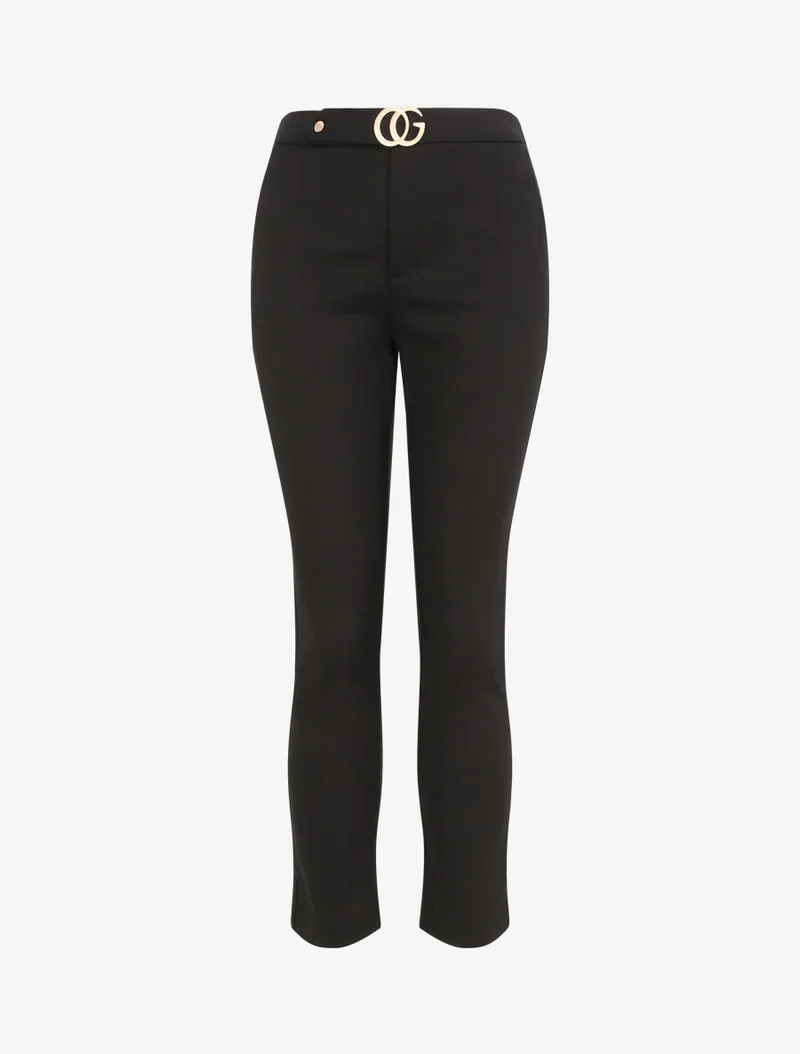 Gerade Hose mit stilisierter Schnalle - Schwarz