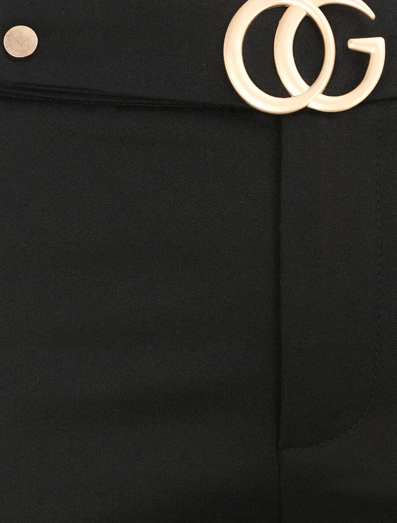 Gerade Hose mit stilisierter Schnalle - Schwarz