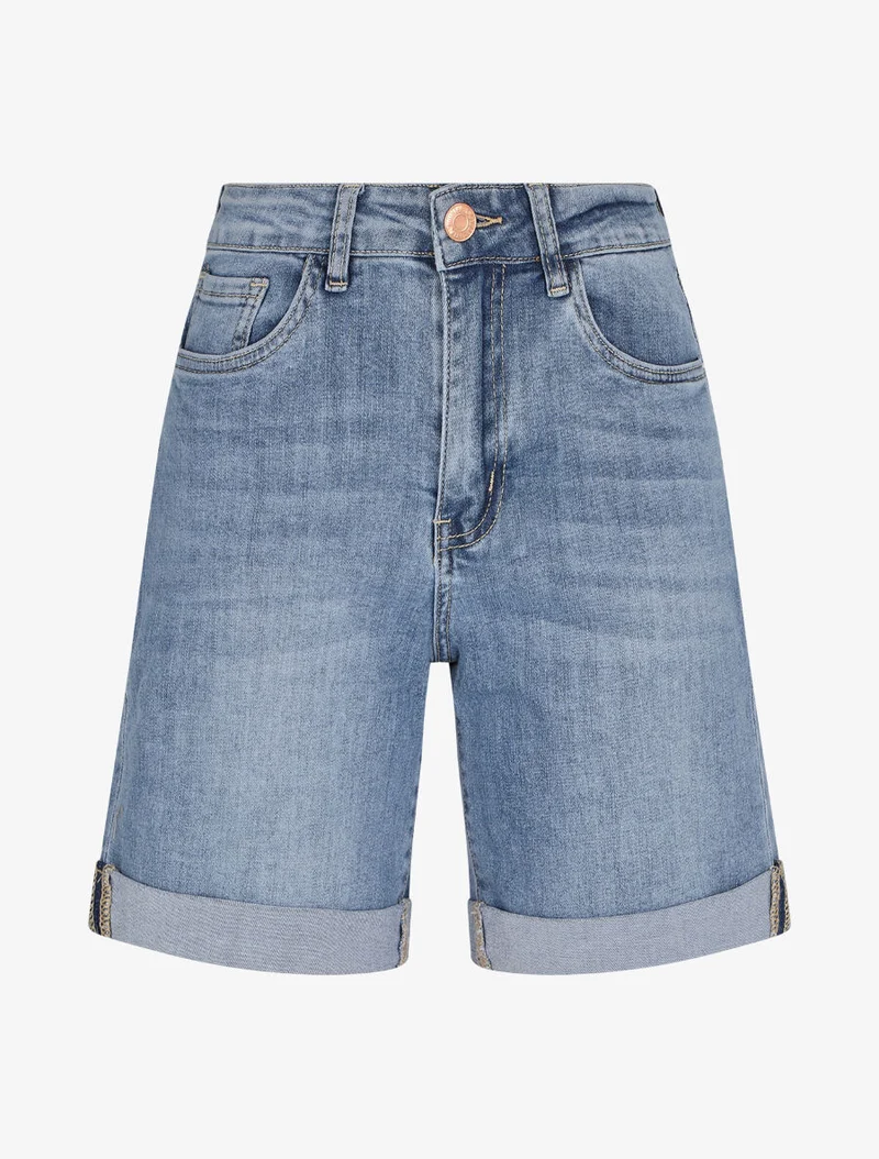 Gerade geschnittener Jeansshort mit Säumen - Blau