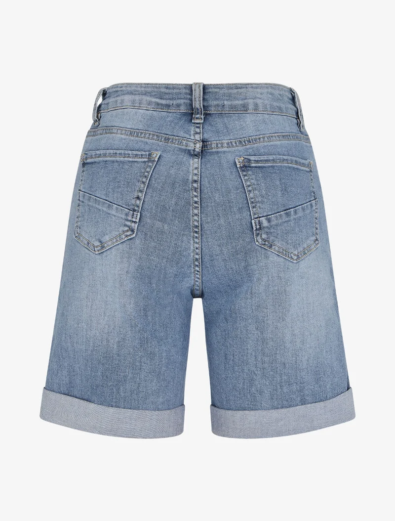 Gerade geschnittener Jeansshort mit Säumen - Blau