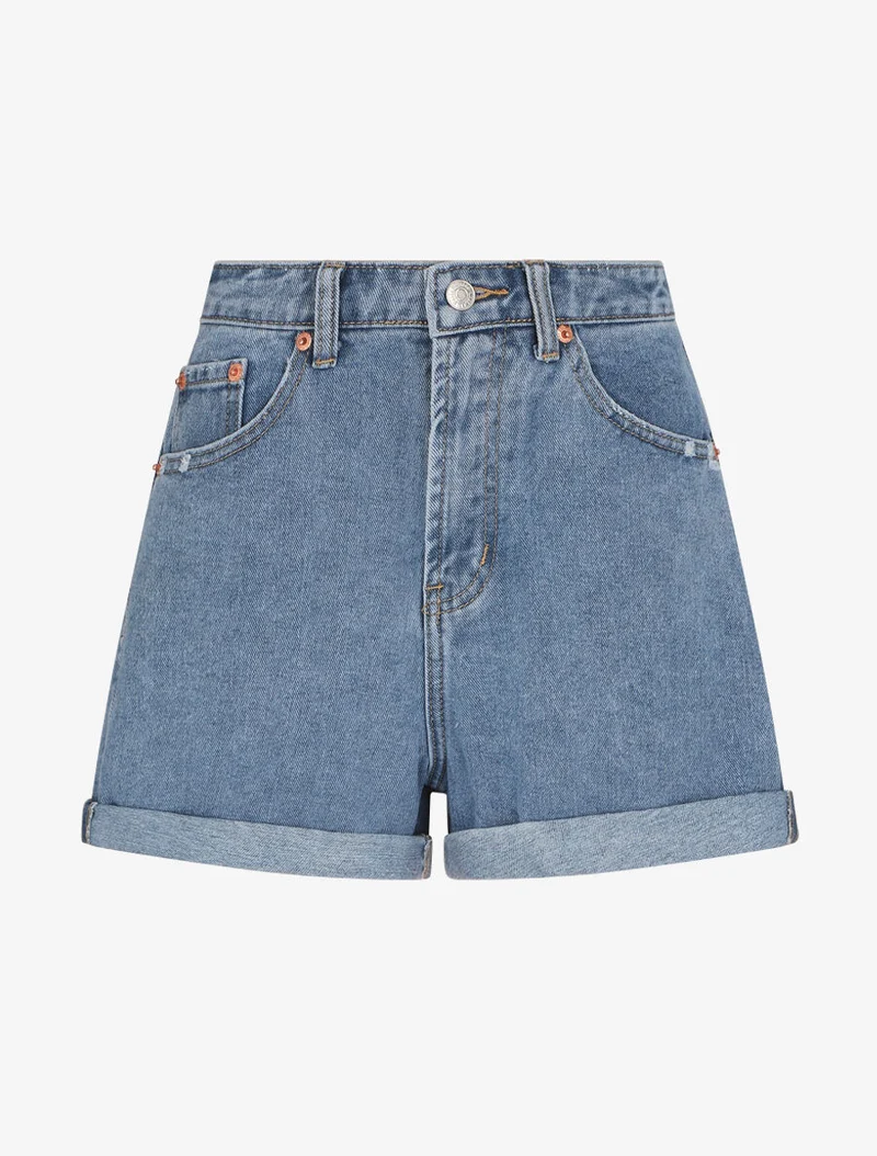 Jeansshort mit Umschlägen - Hellblau