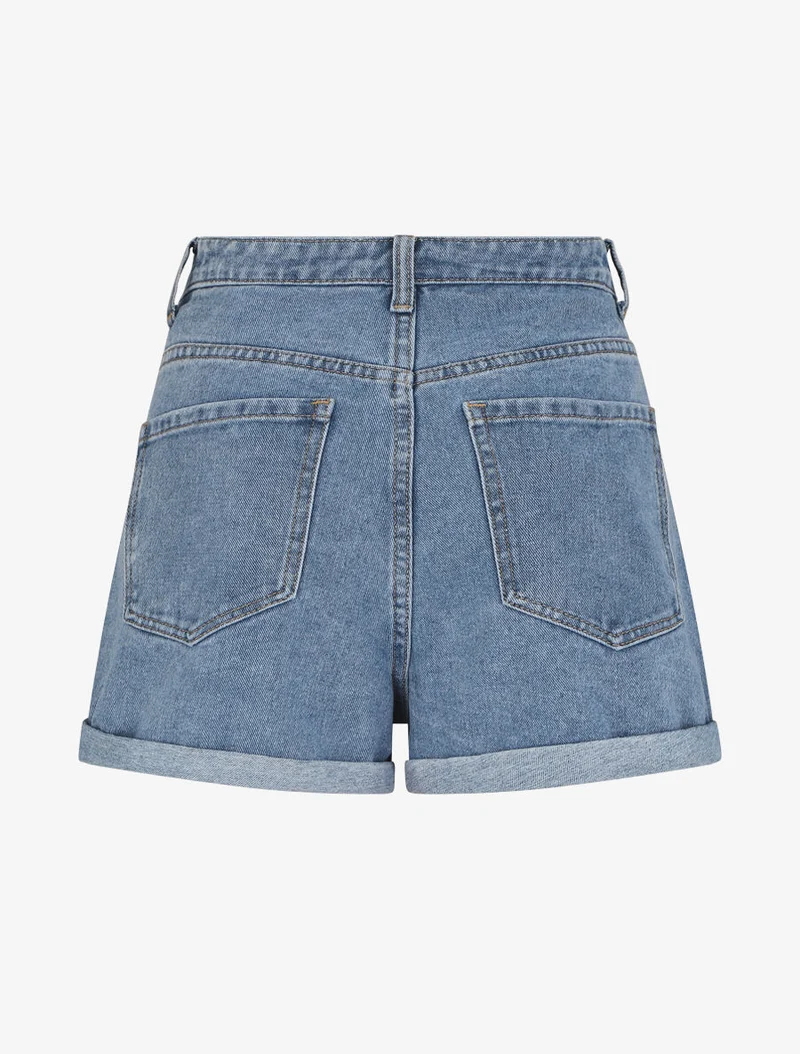 Jeansshort mit Umschlägen - Hellblau