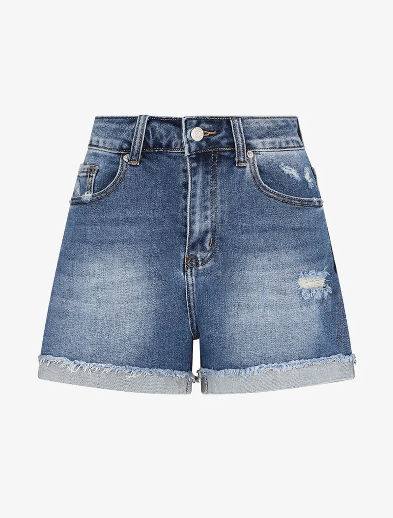 Jeansshorts mit ausgefransten Säumen - Denimblau