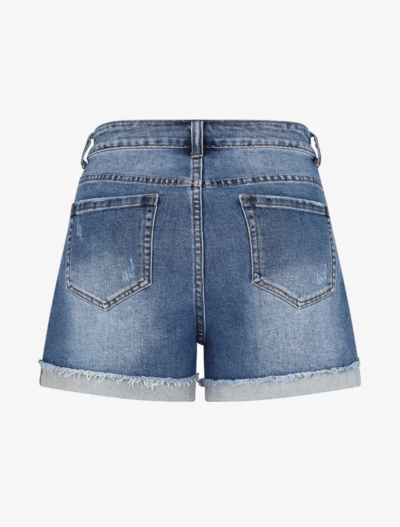 Jeansshorts mit ausgefransten Säumen - Denimblau