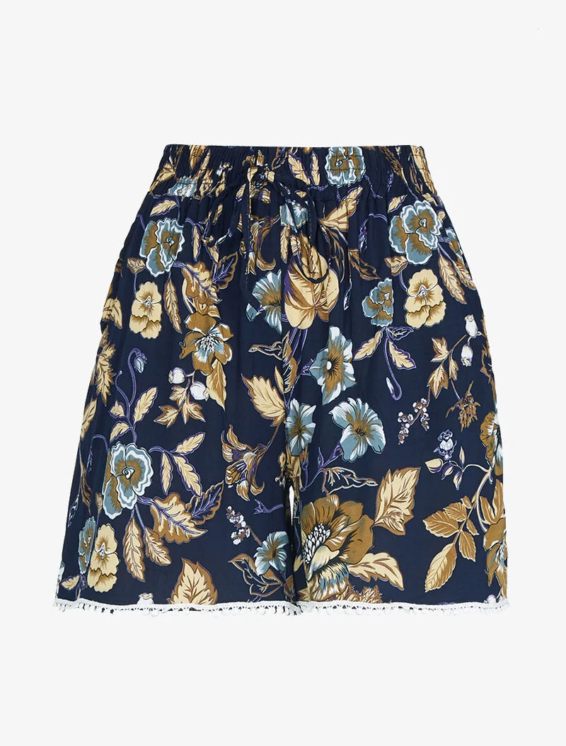 Kurze weite Hose mit Blumenmuster - Marine