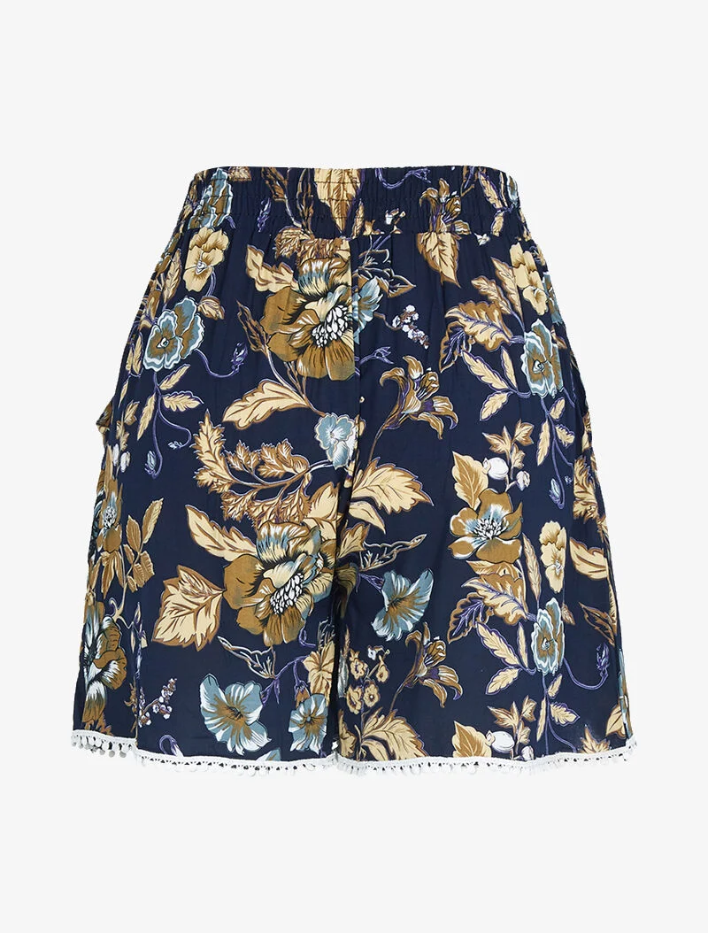 Kurze weite Hose mit Blumenmuster - Marine