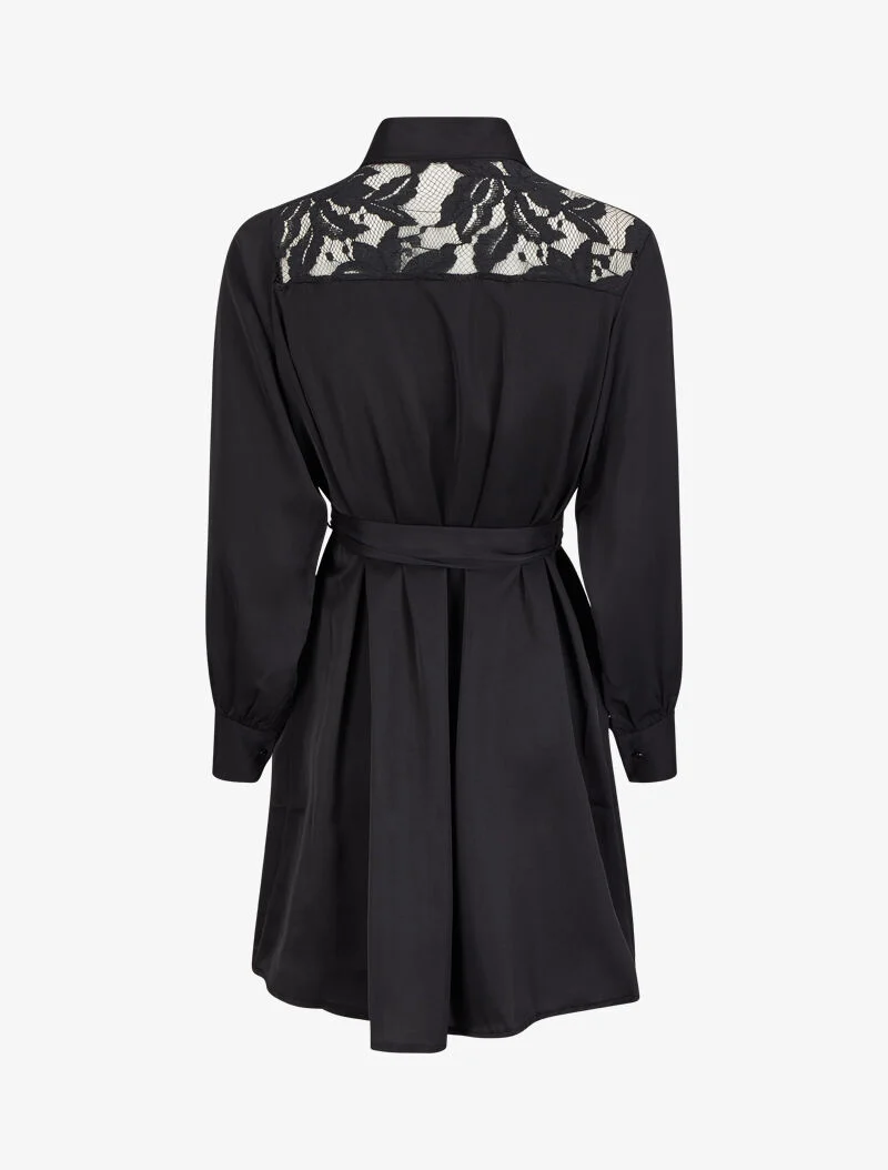 Weites Hemdkleid mit Spitzenärmeln - Schwarz