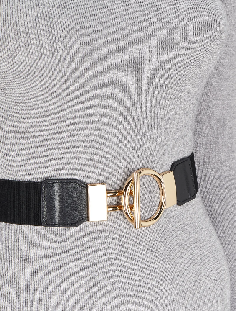 Langes Strickkleid mit Rollkragen - Meliertes Grau