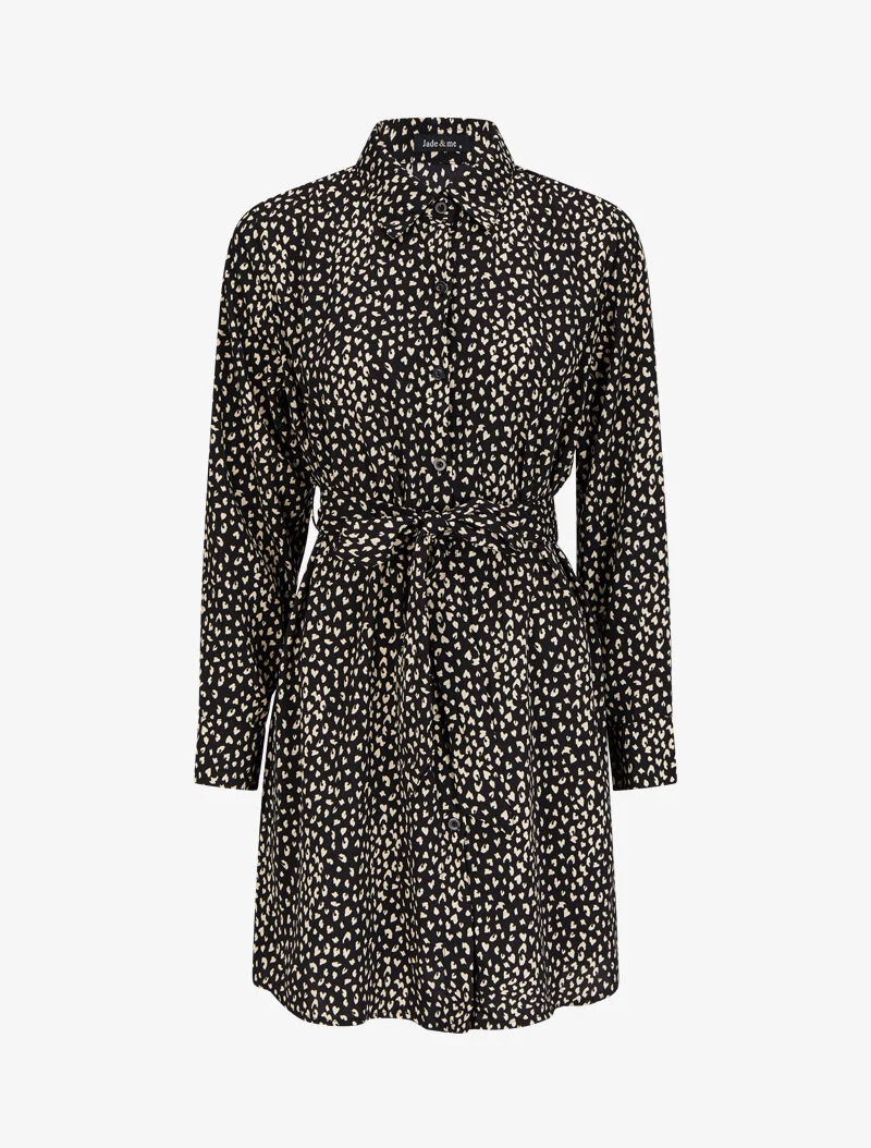 Hemdblusenkleid mit Sprenkelmuster - Schwarz