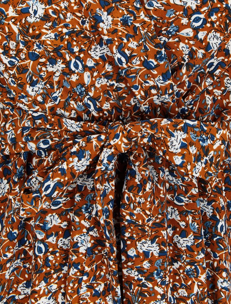 Wickelkleid mit Blumenmuster - Kamel