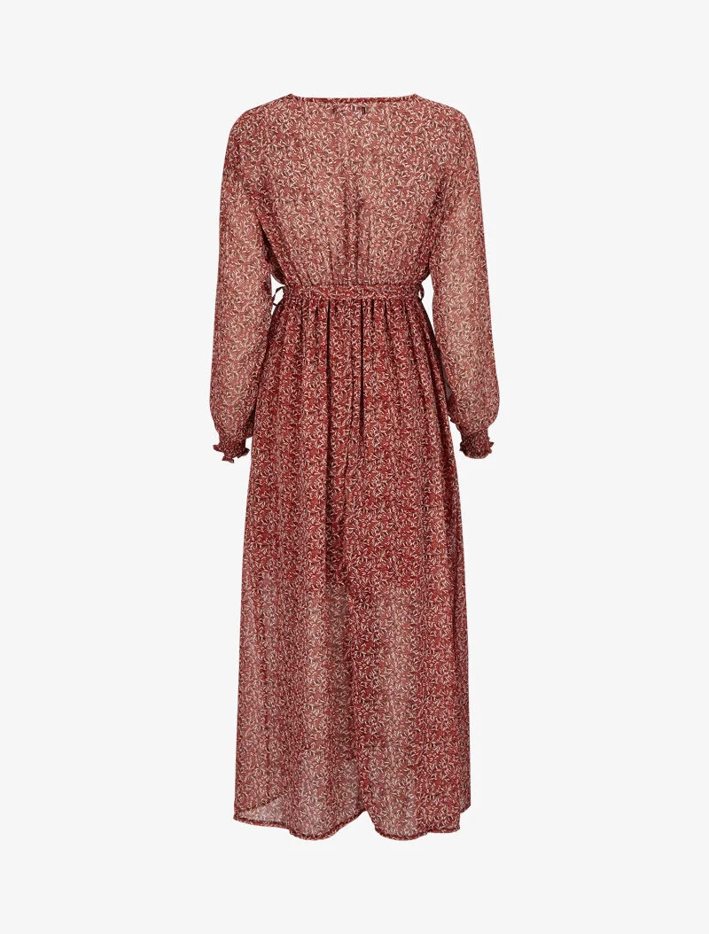 Langes Wickelkleid mit Olivenblattmuster - Rot