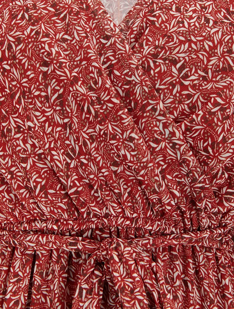 Langes Wickelkleid mit Olivenblattmuster - Rot
