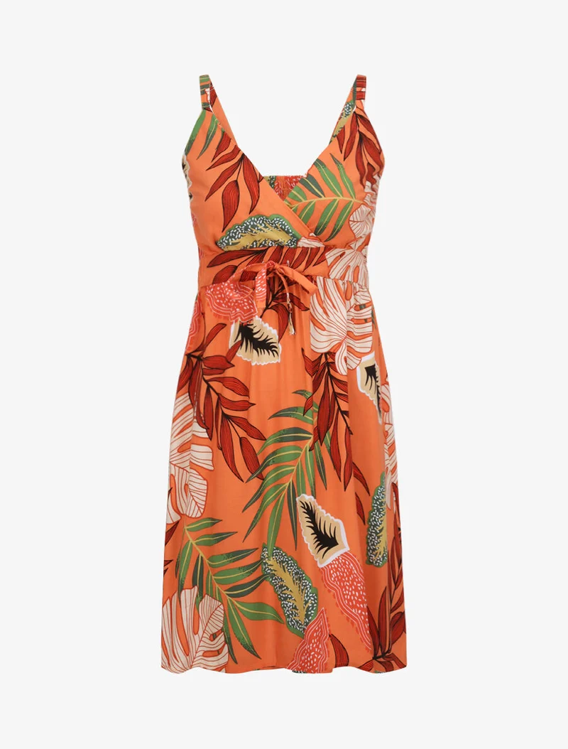 Skaterkleid mit exotischem Blätterdruck - Orange