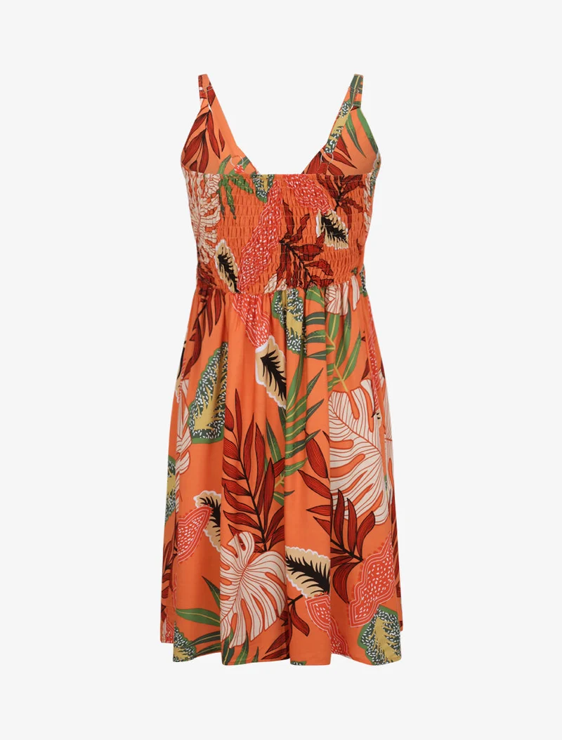 Skaterkleid mit exotischem Blätterdruck - Orange
