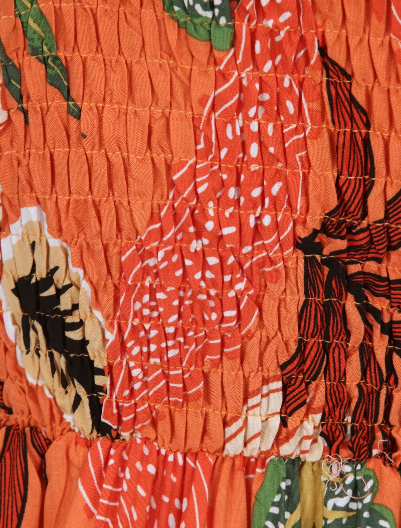 Skaterkleid mit exotischem Blätterdruck - Orange
