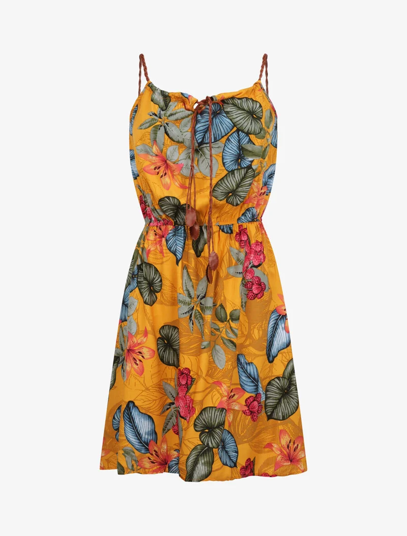 Skaterkleid mit Blattmuster - Gelb