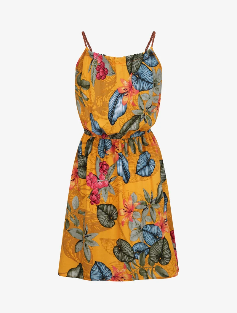 Skaterkleid mit Blattmuster - Gelb