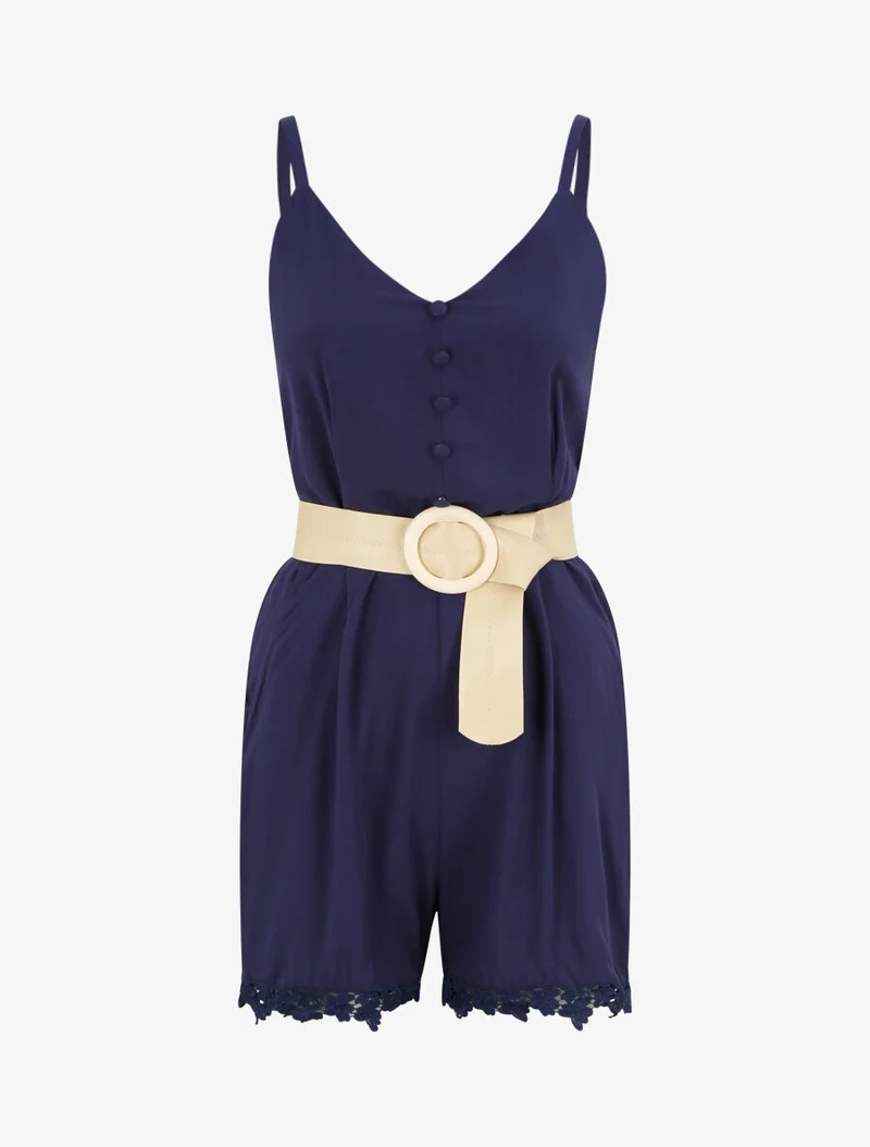 Knopfstilierter Jumpsuit - Marine