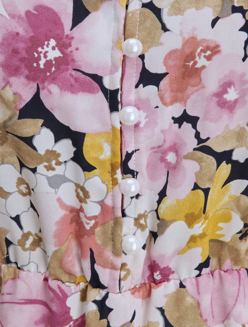 Skaterkleid mit Sommerblumendruck - Rose