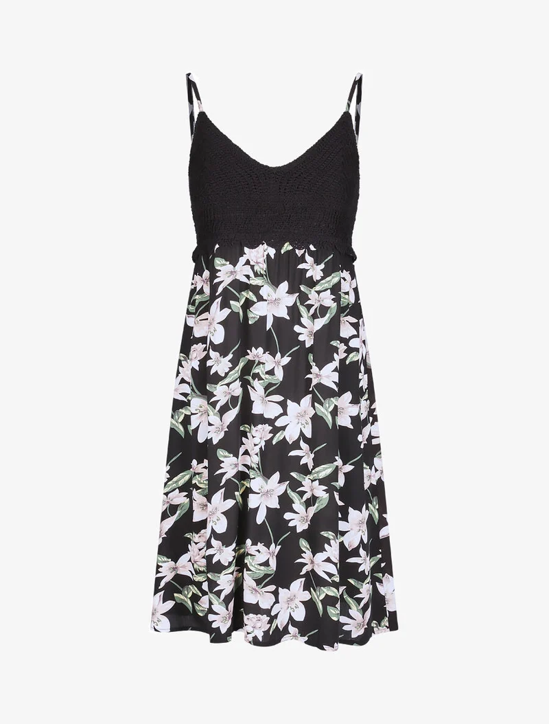 Kleid mit gehäkeltem Oberteil - Schwarz