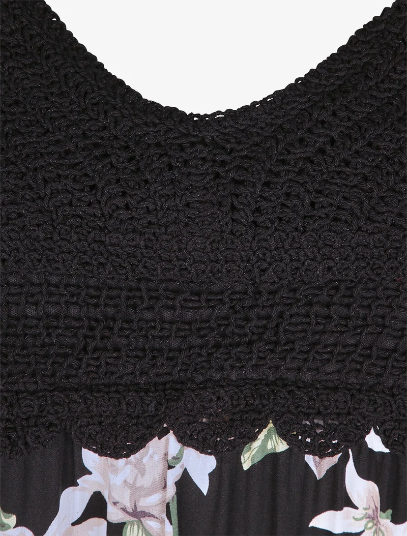 Kleid mit gehäkeltem Oberteil - Schwarz