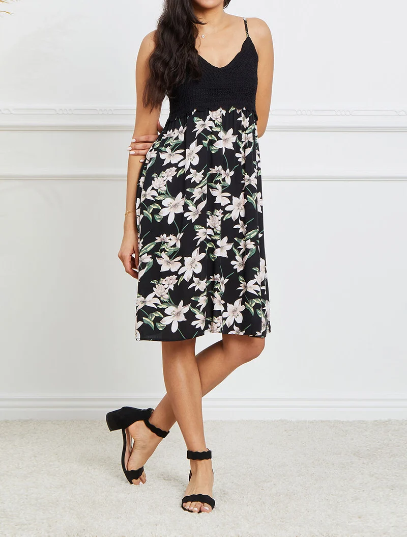 Kleid mit gehäkeltem Oberteil - Schwarz