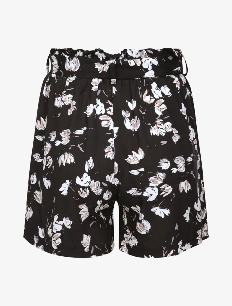Kurzes fließendes Kleid mit Tulpenmuster - Schwarz