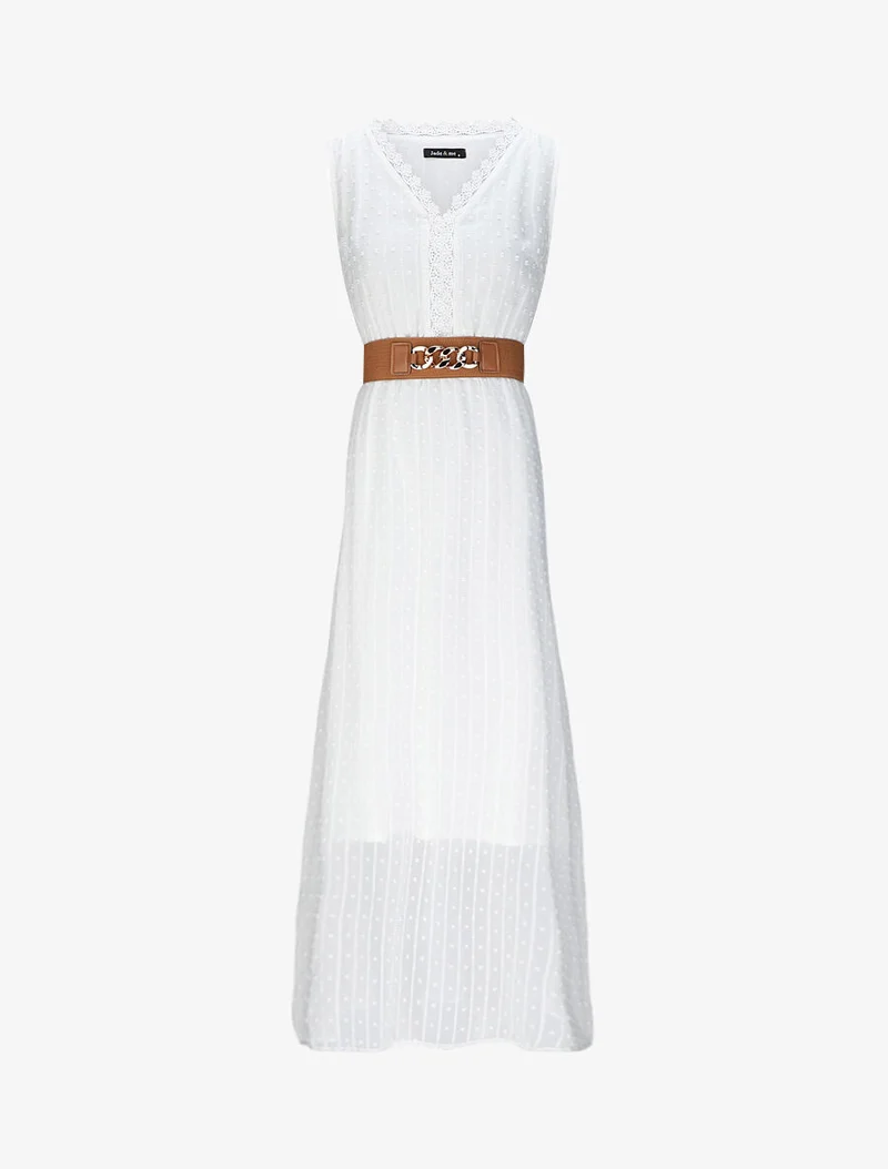 Langes Empire-Kleid aus einfarbigem Plumetis - Weiß