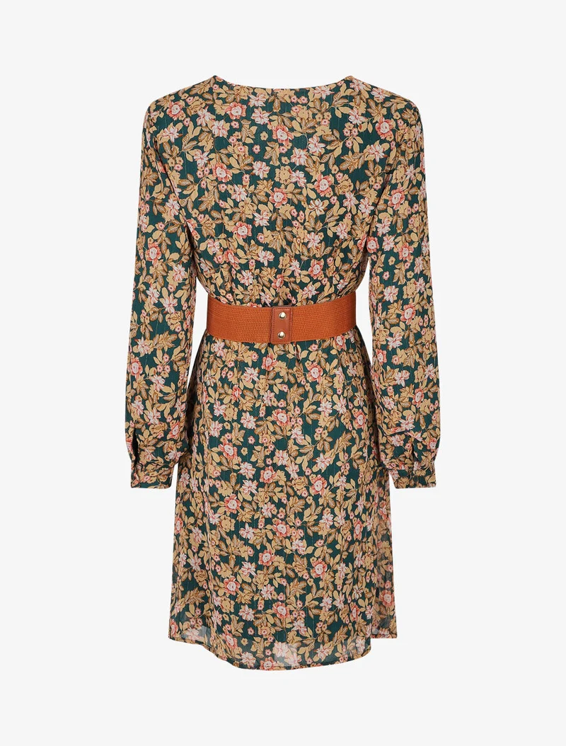 Midikleid mit Blumenmuster und schimmernden Details - Grün