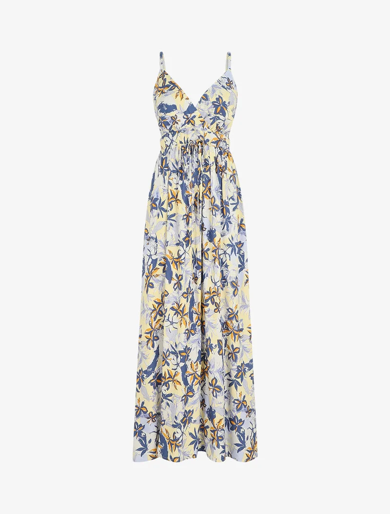 Empire-Langkleid mit Blumenmuster - Blau