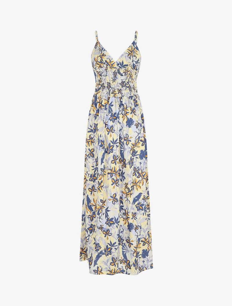 Empire-Langkleid mit Blumenmuster - Blau