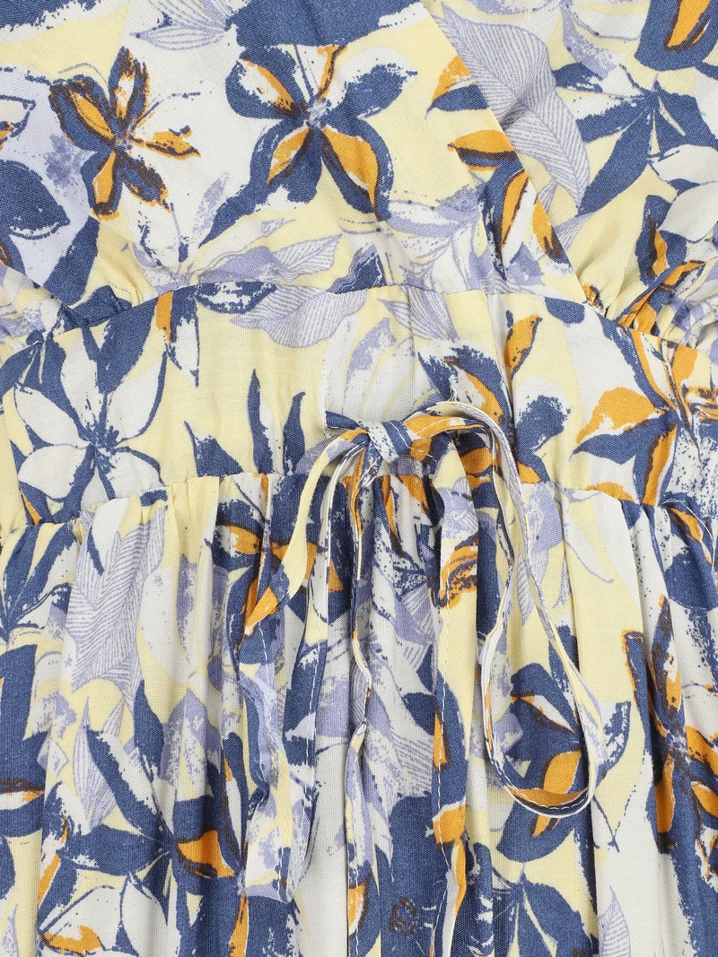 Empire-Langkleid mit Blumenmuster - Blau